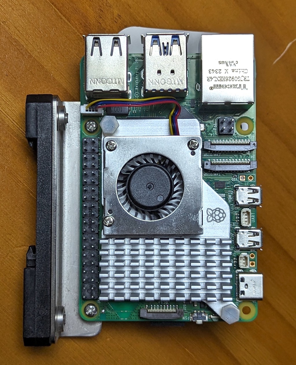 PiTray clip with Raspberry Pi 5 with official active cooler